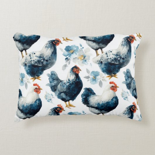 Colorful Farm Rooster And Hens  アクセントクッション (正面)