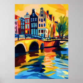 Colorful Fauvist Amsterdam Canal Wall Art ポスター