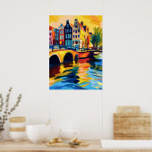 Colorful Fauvist Amsterdam Canal Wall Art ポスター (キッチン)