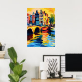 Colorful Fauvist Amsterdam Canal Wall Art ポスター (ホームオフィス)
