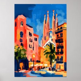 Colorful Fauvist Barcelona Sagrada Familia Art ポスター