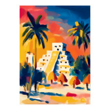 Colorful Fauvist Chichen Itza Pyramid Art