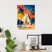 Colorful Fauvist Chichen Itza Pyramid Art ポスター (ホームオフィス)