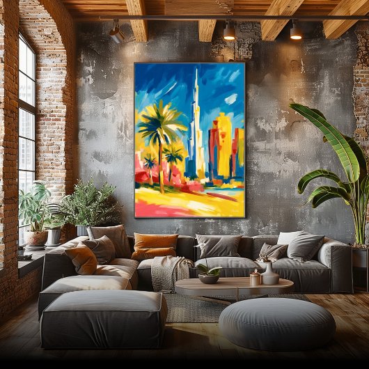Colorful Fauvist Dubai Skyline Wall Art ポスター