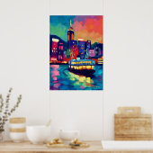 Colorful Fauvist Hong Kong Skyline Wall Art ポスター (キッチン)