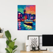 Colorful Fauvist Hong Kong Skyline Wall Art ポスター (ホームオフィス)