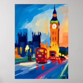 Colorful Fauvist London Skyline Wall Art ポスター