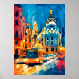 Colorful Fauvist Madrid Gran Via Art ポスター