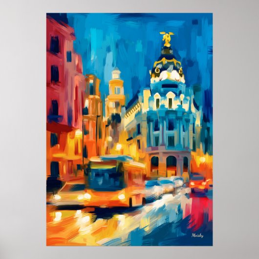 Colorful Fauvist Madrid Gran Via Art ポスター (正面)