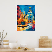 Colorful Fauvist Madrid Gran Via Art ポスター (キッチン)