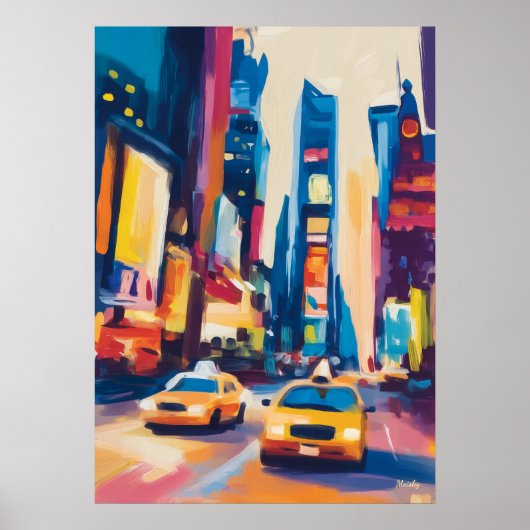 Colorful Fauvist New York Skyline Wall Art ポスター (正面)