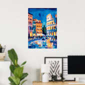 Colorful Fauvist Rome Colosseum Wall Art ポスター (ホームオフィス)