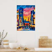 Colorful Fauvist Tokyo Skyline Wall Art ポスター (キッチン)