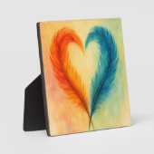 Colorful Feather Heart Watercolor Art フォトプラーク (正面)