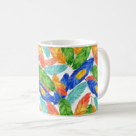 Colorful Feather Pattern — Watercolor Abstract コーヒーマグカップ (正面右)