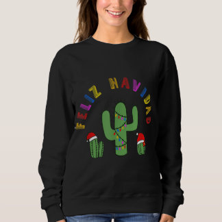 Colorful Feliz Navidad Cactus Santa Hats Christmas スウェットシャツ