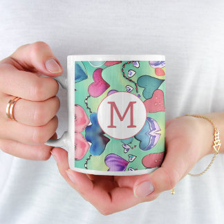 Colorful Feminine Heart Pattern Creative Initial コーヒーマグカップ