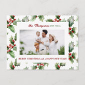 Colorful Festive Christmas Holly One-Photo シーズンポストカード (正面)
