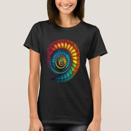 Colorful Fibonacci Spiral Psychedelic Colors Abstr Tシャツ (正面)