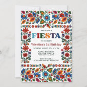 Colorful Fiesta Floral Folk Art First 1st Birthday 招待状 (正面)