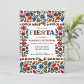 Colorful Fiesta Floral Folk Art First 1st Birthday 招待状 (スタンド正面)