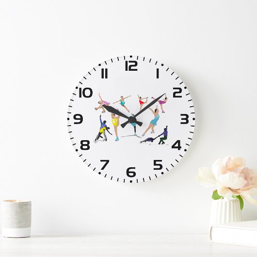 Colorful Figure Skating Ice Skaters in Motion ラージ壁時計