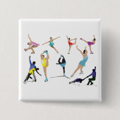 Colorful Figure Skating Ice Skaters in Motion 缶バッジ (正面)