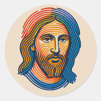 Colorful Fingerprint Portrait of Jesus Sticker ラウンドシール