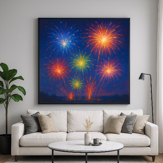 Colorful Fireworks Display - Pastel Painting Style ポスター