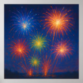 Colorful Fireworks Display - Pastel Painting Style ポスター (正面)