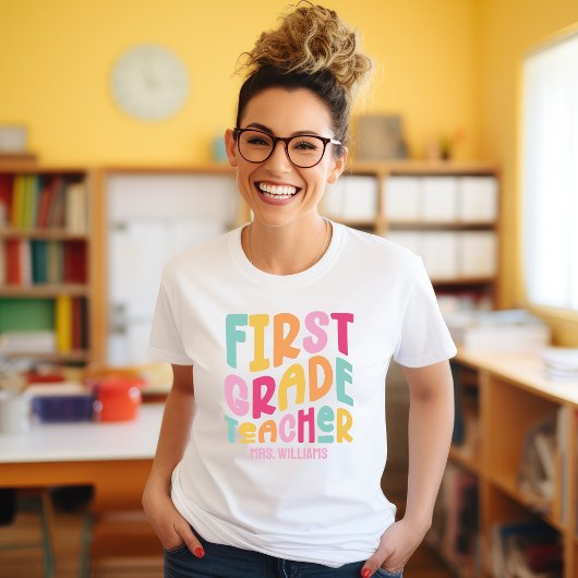 Colorful First Grade Teacher Text Design トライブレンドＴシャツ