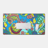 Colorful Fish & Floral Art Design デスクマット (キーボード&マウス)