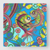 Colorful Fish & Floral Wall Clock スクエア壁時計 (正面)