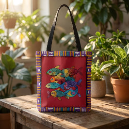 Colorful Fish Tote Bag with Vibrant Art and Tribal トートバッグ
