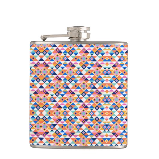 Colorful flask with geometric pattern in blues フラスク (正面)