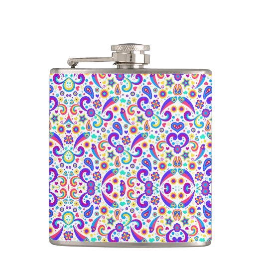 Colorful flask with intricate floral and geometric フラスク (正面)