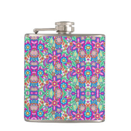 Colorful flask with vibrant geometric and floral  フラスク