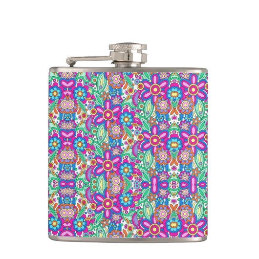 Colorful flask with vibrant geometric and floral  フラスク (正面)