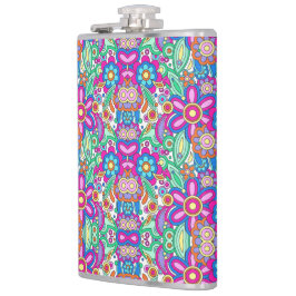Colorful flask with vibrant, symmetrical floral  フラスク