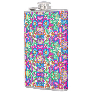 Colorful flask with vibrant, symmetrical floral  フラスク