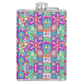 Colorful flask with vibrant, symmetrical floral フラスク (裏面)