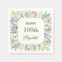 Colorful Floral 100th Birthday Napkins