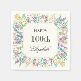 Colorful Floral 100th Birthday Napkins スタンダードカクテルナプキン