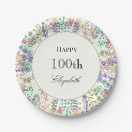 Colorful Floral 100th Birthday Paper Plates ペーパープレート