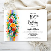 Colorful Floral 100th Birthday Party 招待状