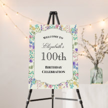 Colorful Floral 100th Birthday Welcome Sign
