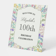 Colorful Floral 100th Birthday Welcome Sign