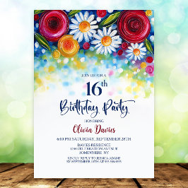 Colorful Floral 16th Birthday Party 招待状