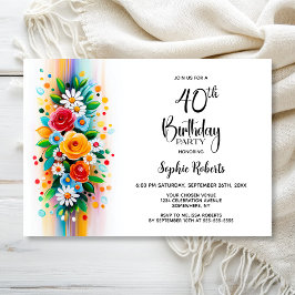 Colorful Floral 40th Birthday Party 招待状
