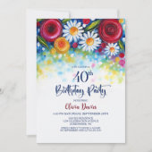 Colorful Floral 40th Birthday Party 招待状 (正面)